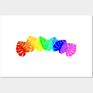 Rainbow Monstera Leaves Posters and Art